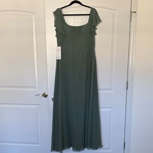 Azazie Green Maxi Dress with Ruffle Sleeves